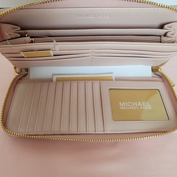 MICHAEL KORS Signature Logo Jet Set Travel Continental Wallet/Wristlet-Pwr Blush - Picture 15 of 16